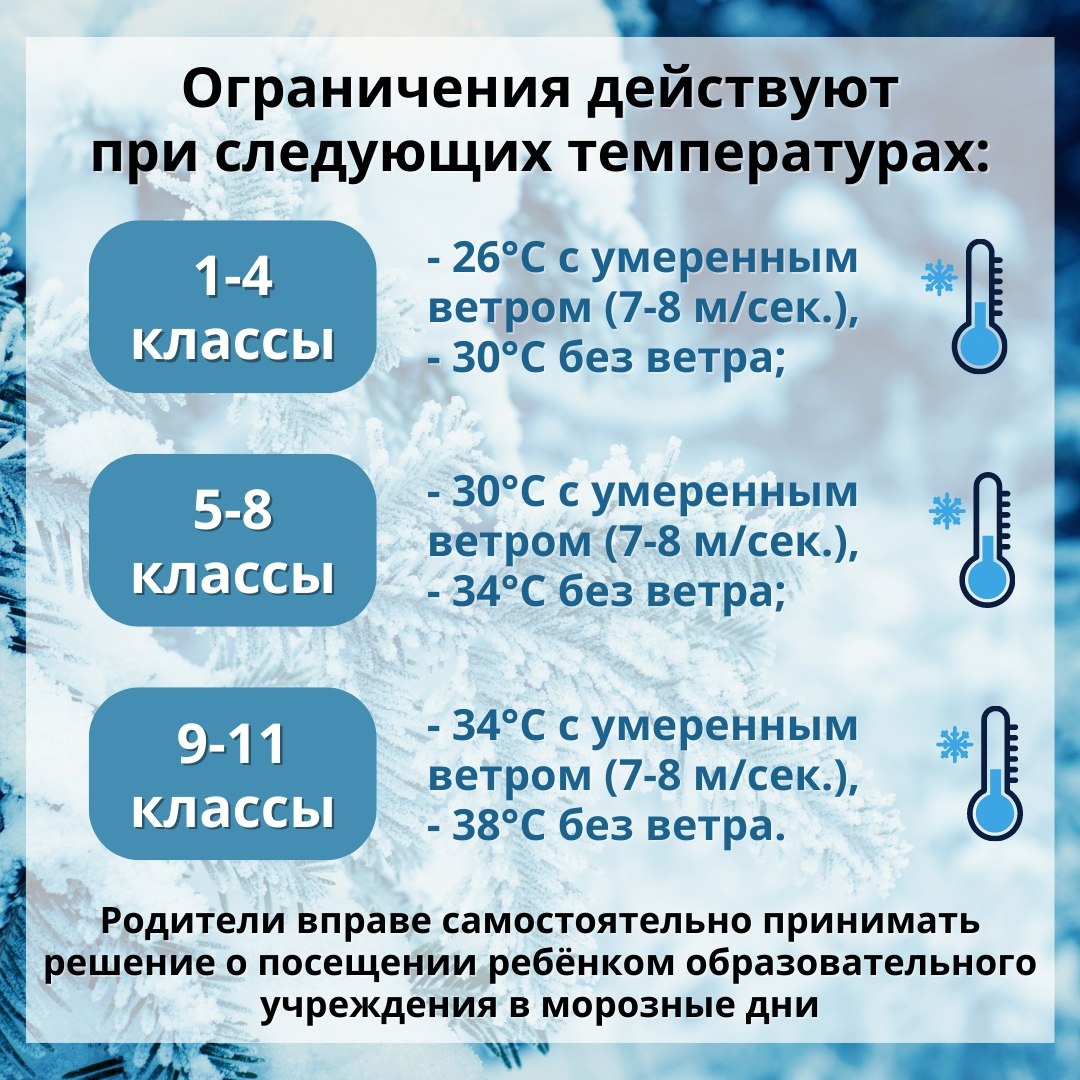 Управление образования ЗАТО Северск напоминает о температурном режиме для  ограничения посещения школ | 05.12.2023 | Северск - БезФормата